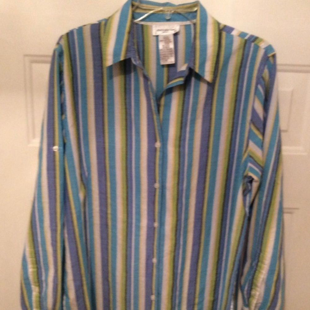 LIKE NEW-BUTTON DOWN STRIPPED BLOUSE-LIKE NEW - Picture 2 of 5